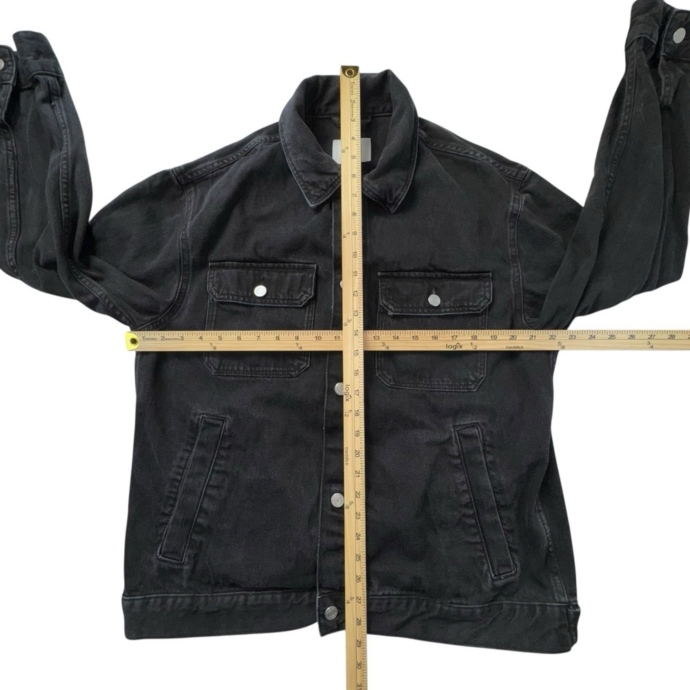 H&M Black Denim Jacket Mid Length Mens Large - Picture 2 of 5